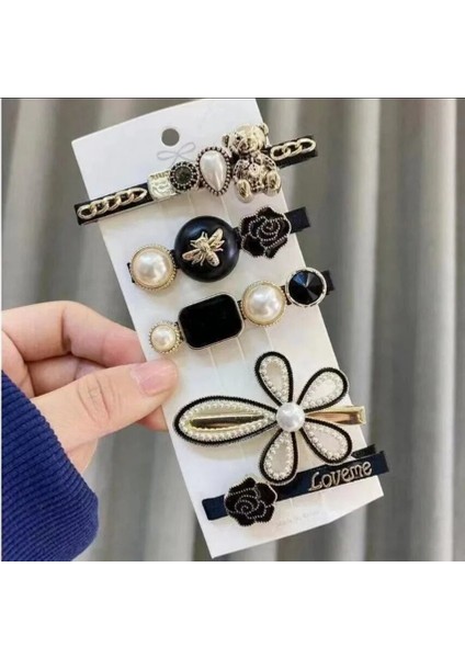 Retro 5 Parçalı Saç Tokası Basit Inci Yan Klip Kadın Kızlar Için Kafa Bandı Tokalar Tokalarım Ins Siyah Çiçek Saç Aksesuarları (Yurt Dışından) fırsatları