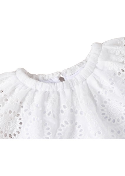 Iki Parçalı Kız Çocuk Giysileri Taze Düz Renk Fırfır Yuvarlak Yaka Romper ve Dantel Dikişli Kot Şort (Yurt Dışından) modelleri