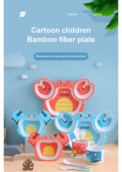 Bambu Elyaf Çocuk Yemek Takımı Seti Beş Parçalı Set Anaokulu Bebek Karikatür Kase Bölünmüş Plaka Yaratıcı Cultery Kullanımı Kolay (Yurt Dışından)