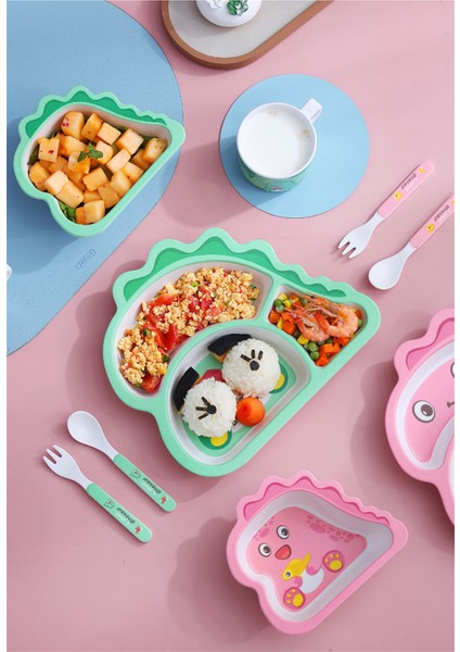 Bambu Elyaf Çocuk Yemek Takımı Seti Beş Parçalı Set Anaokulu Bebek Karikatür Kase Bölünmüş Plaka Yaratıcı Cultery Kullanımı Kolay (Yurt Dışından) fiyatları