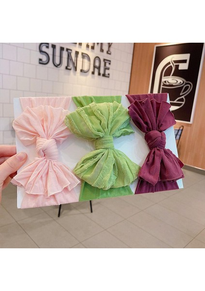 3 Adet/takım Yumuşak Elastik Bebek Kız Bantlar Büyük Yay Düz Renk Yenidoğan Bebek Bantlar Bebek Yürümeye Başlayan Bebek Saç Aksesuarları (Yurt Dışından)