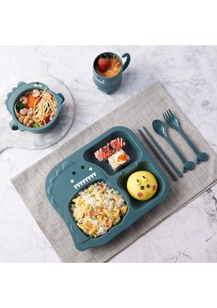 1 6 Adet Bebek Bölünmüş Plaka Çocuk Dinozor Plaka Kase Fincan Kaşık Çatal Çubuklarını, Çocuk Yemek Tabağı (Yurt Dışından) modelleri