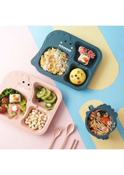 1 6 Adet Bebek Bölünmüş Plaka Çocuk Dinozor Plaka Kase Fincan Kaşık Çatal Çubuklarını, Çocuk Yemek Tabağı (Yurt Dışından) fırsatları