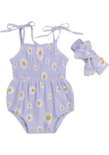 2 Adet Yenidoğan Papatya Baskı Kıyafetleri, Kız Bebek Önlüklü Kravat Tekne Boyun Spagetti Kayışı Romper + Kafa Bandı (Yurt Dışından) fiyatları