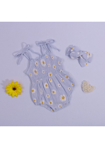2 Adet Yenidoğan Papatya Baskı Kıyafetleri, Kız Bebek Önlüklü Kravat Tekne Boyun Spagetti Kayışı Romper + Kafa Bandı (Yurt Dışından) modelleri