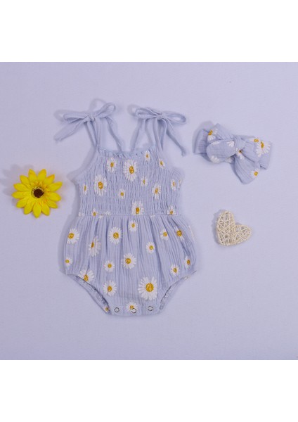 2 Adet Yenidoğan Papatya Baskı Kıyafetleri, Kız Bebek Önlüklü Kravat Tekne Boyun Spagetti Kayışı Romper + Kafa Bandı (Yurt Dışından) fırsatları