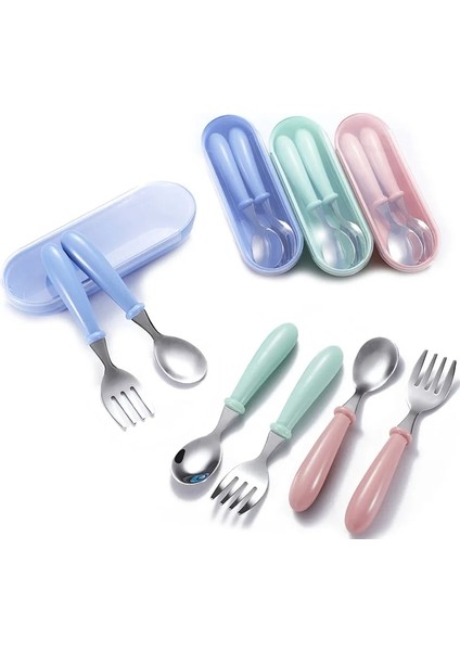 [eğlenceli Canlı] Bebek Besleme Sofra Seti Çocuk Gereç Paslanmaz Çelik Yürümeye Başlayan Çocuk Yemek Takımı Çatal Bıçak Takımı Karikatür Bebek Maması Besleme Kaşığı Çatal (Yurt Dışından)