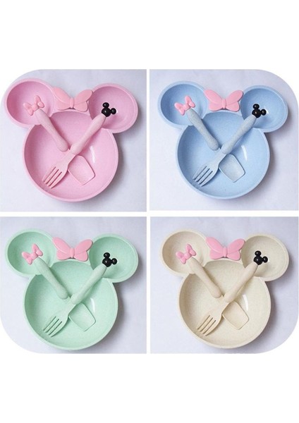[bestgo]micky Mouse Kase Bebek Mama Tabağı Kaşık Çatal Seti Çocuklar Için Buğday Samandan Yapılmış (Yurt Dışından)