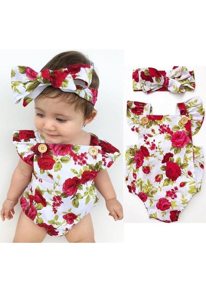 2 Adet Bebek Seti Yenidoğan Bebek Kız Giysileri Fly Kollu Çiçek Düğmesi Pamuk Tulum Bebek Giysileri Set 0-24 M (Yurt Dışından) fiyatları