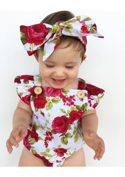 2 Adet Bebek Seti Yenidoğan Bebek Kız Giysileri Fly Kollu Çiçek Düğmesi Pamuk Tulum Bebek Giysileri Set 0-24 M (Yurt Dışından) fırsatları