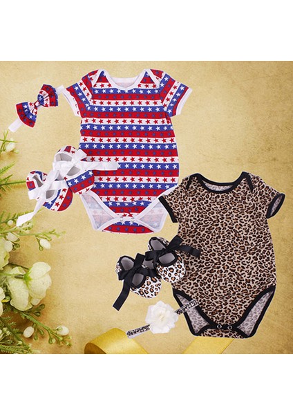 3 Adet Yenidoğan Bebek Çiçek Leopar Yıldız Romper Bodysuit Kafa Bandı Ayakkabı Seti (Yurt Dışından) fırsatları