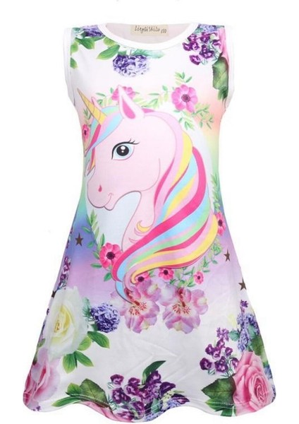 Popüler Sevimli Kızın Unicorn Kelebek Baskı Kolsuz ve Uzun Kollu Elbiseler 2-3 4-6 6-9 Yaş Çocuklar Için (Yurt Dışından)