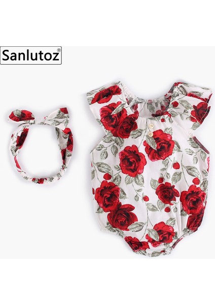 Prenses Yenidoğan Bebek Kız Bodysuit + Kafa Bandı Moda Yaz Pamuk Bebek Giysileri Set Gül (Yurt Dışından)