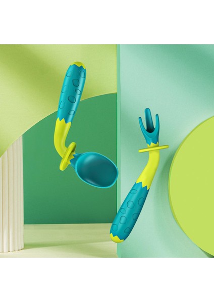 Çocuk Silika Jel Kaşık Çatal Seti 2 Renk Çocuklar Çocuklar Için Yeşil Kırmızı Hediye Seçin Bebek (Yurt Dışından)