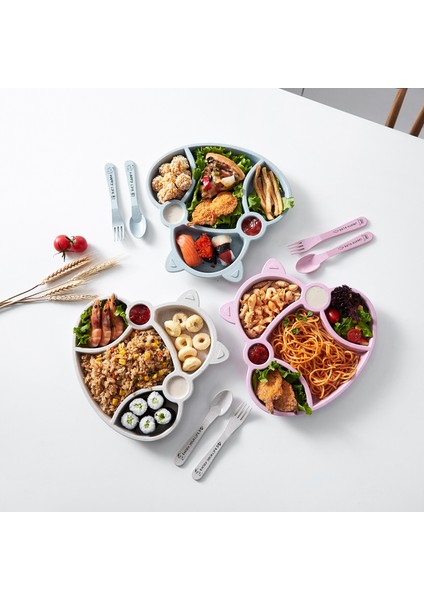 [happier] 3 Adet Çocuklar Karikatür Kedi Yemekleri Plaka Seti Buğday Samanı Katı Gıda Besleme Çocuk Kaşık Çatal Plaka Dayanıklı Bulaşık Yemeği Yemek Tepsisi (Yurt Dışından) indirimleri