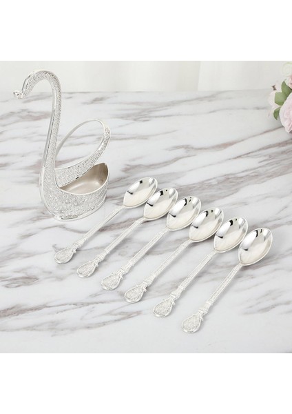 Alaşım Kaşık Saklama Kutusu Seti Lüks Kuğu Şekli Tasarım Kahve Kaşığı Organizatör Seti (Yurt Dışından)