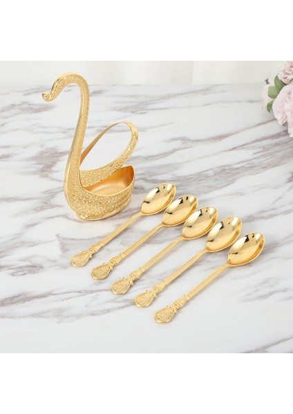 Alaşım Kaşık Saklama Kutusu Seti Lüks Kuğu Şekli Tasarım Kahve Kaşığı Organizatör Seti (Yurt Dışından) fiyatları