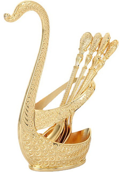 Alaşım Kaşık Saklama Kutusu Seti Lüks Kuğu Şekli Tasarım Kahve Kaşığı Organizatör Seti (Yurt Dışından) modelleri