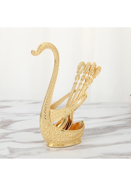 Alaşım Kaşık Saklama Kutusu Seti Lüks Kuğu Şekli Tasarım Kahve Kaşığı Organizatör Seti (Yurt Dışından) fırsatları