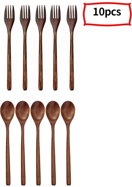 Haoen Doğal Tahta Kaşık ve Çatal Seti Mutfak Çatal Bıçak Takımı Yemek Salatası (10'lu Set) (Yurt Dışından)