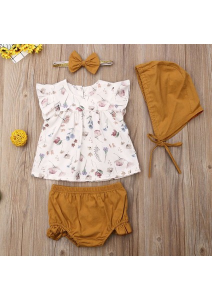 2021 4 Adet Yaz Yenidoğan Çocuklar Bebek Kız Çiçek Üst Tişört Pantolon Şapka Kıyafet Elbise Payetler Kıyafetler Elbise (Yurt Dışından) modelleri