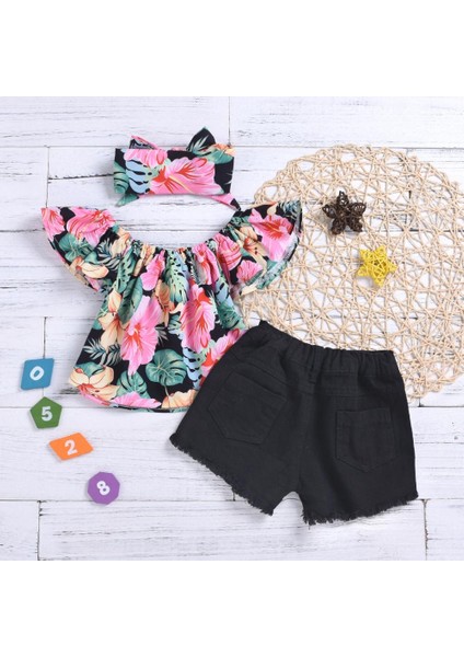 Kızlar Kısa Kollu Çiçekli Tulum + Etek Seti Elbise Kıyafetleri (Yurt Dışından) fırsatları