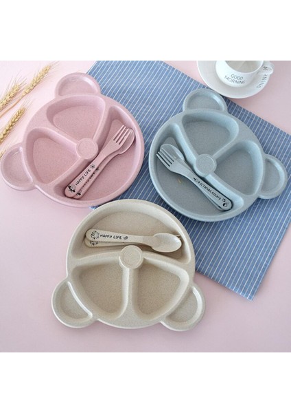 [eğlenceli Canlı] 1 Takım Bebek Kase Kaşık Çatal Besleme Sofra Bpa Ücretsiz Karikatür Ayı Çocuk Tabaklar Yemek Yemek Takımı Seti Anti-Isı Eğitim Plakası (Yurt Dışından)