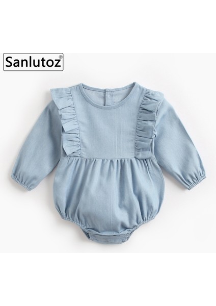 Pamuk Bebek Bodysuits Yenidoğan Mavi Denim Tulum Moda Prenses Yürümeye Başlayan Kız Giysileri (Yurt Dışından)