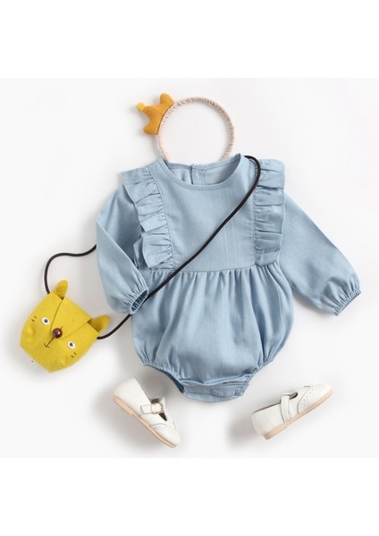 Pamuk Bebek Bodysuits Yenidoğan Mavi Denim Tulum Moda Prenses Yürümeye Başlayan Kız Giysileri (Yurt Dışından) modelleri