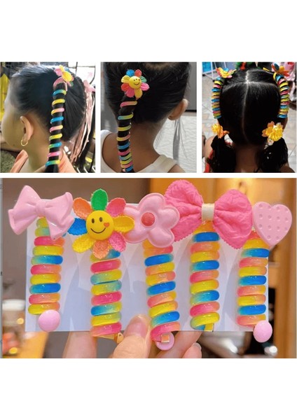 Çocuklar Için Gökkuşağı At Kuyruğu Bebek Kız Saç Kravat Seti At Kuyruğu Masalı Seti Haddeleme C Saç Halat Döngü Scrunchies Sevimli Karikatür Renkli (Yurt Dışından)