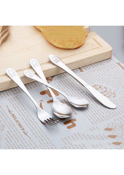 4 Adet/takım Çaylar S Çatal Bıçak Gereçleri Seti Paslanmaz Çelik Bebek Sofra Takımı - Gümüş (Yurt Dışından) modelleri