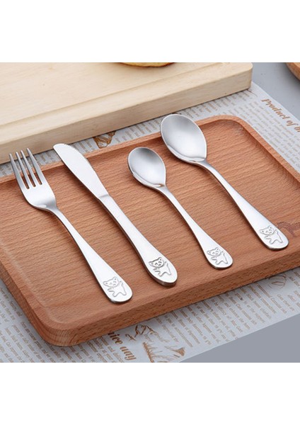 4 Adet/takım Çaylar S Çatal Bıçak Gereçleri Seti Paslanmaz Çelik Bebek Sofra Takımı - Gümüş (Yurt Dışından) indirimleri