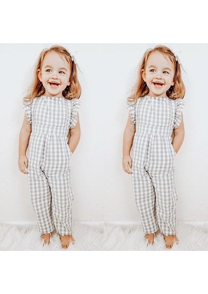 Yaz Bebek Çocuk Kız Tulumlar Bodysuits Ruffles Kısa Kollu Ekose Tulum Yürümeye Başlayan Bebek Kız Giyim Çocuk Giysileri (Yurt Dışından)