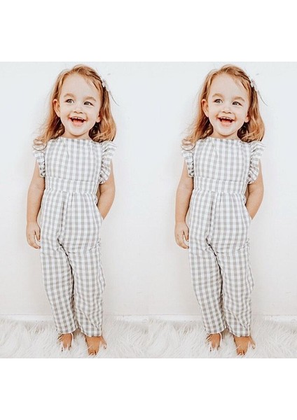 Yaz Bebek Çocuk Kız Tulumlar Bodysuits Ruffles Kısa Kollu Ekose Tulum Yürümeye Başlayan Bebek Kız Giyim Çocuk Giysileri (Yurt Dışından) fiyatları