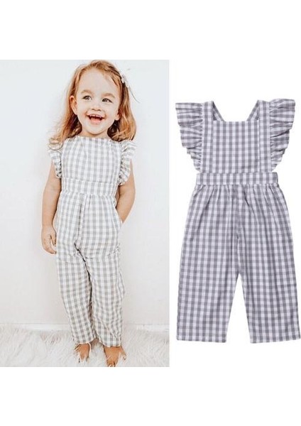 Yaz Bebek Çocuk Kız Tulumlar Bodysuits Ruffles Kısa Kollu Ekose Tulum Yürümeye Başlayan Bebek Kız Giyim Çocuk Giysileri (Yurt Dışından) modelleri