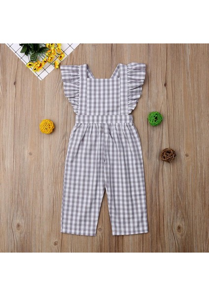 Yaz Bebek Çocuk Kız Tulumlar Bodysuits Ruffles Kısa Kollu Ekose Tulum Yürümeye Başlayan Bebek Kız Giyim Çocuk Giysileri (Yurt Dışından) fırsatları