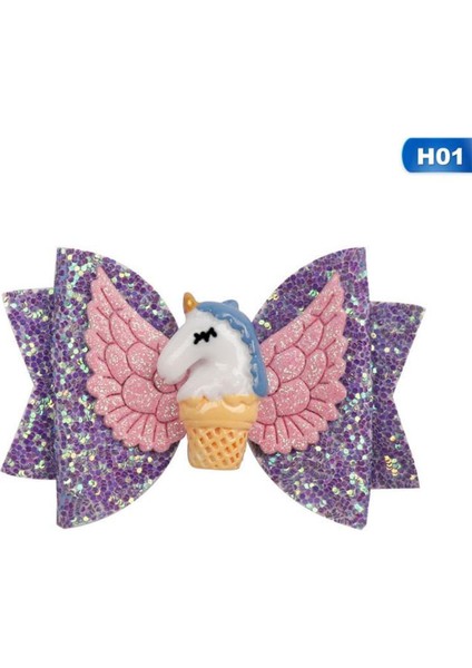 Jddb Yeni Unicorn Yıldız Büyük Kız Çocuklar Payet Yay Gökkuşağı Saç Klipleri (Yurt Dışından)