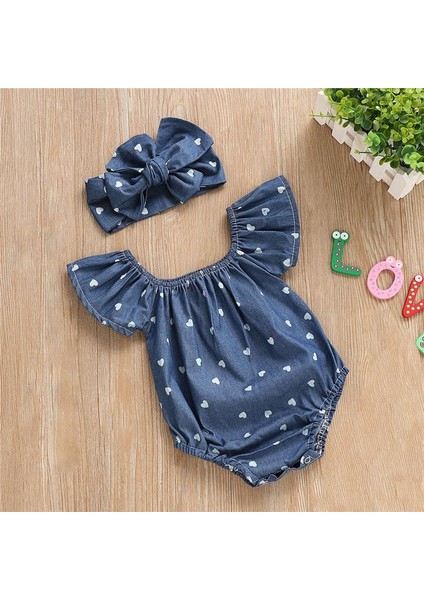Yenidoğan Bebek Kız Denim Mavi Baskı Romper Sunsuit 2 Adet Kıyafetler Set Çocuklar Yaz Kot Tulum Tulum Tulum Giyim Seti (Yurt Dışından) fırsatları