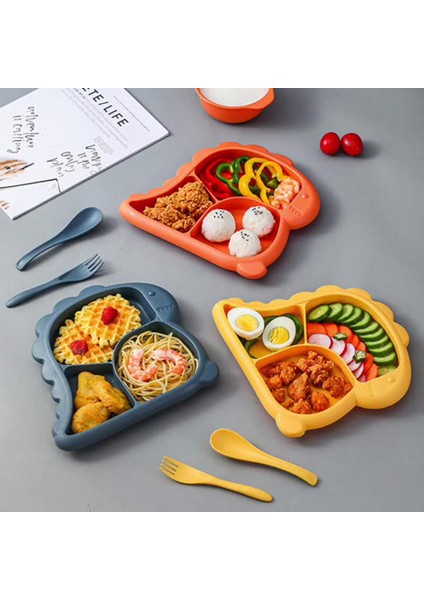 【happier】 4 Parçalı Set Bebek Dinozor Sofra Çocuk Yemek Tabağı Ev Karikatür Çevre Koruma Besleme Sofra (Yurt Dışından)