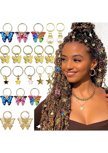 Karışık Kelebek Saç Örgü Boncuk Dreadlock Boncuk Halka Örgü Saç Sparkly Bohemian Örgü Saç Şekillendirici Aracı Aksesuarları 5 Adet/torba (Yurt Dışından)