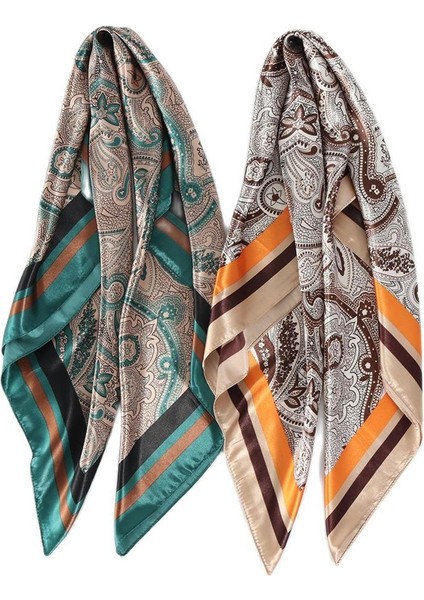 Saç Eşarp 90*90 cm Ipek Başörtüsü Klasik Retro Yaz Fular Saten Bandana Cheveux Yumuşak Atkısı Başörtüsü Kadın Eşarplar (Yurt Dışından)