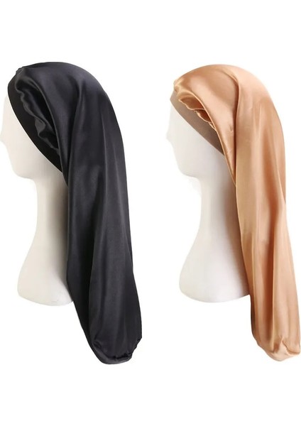 Elastik Geniş Kenar Saten Kaput Uzun Saç Şapka Uyku Şapkaları Wrap Gece Kap Saç Bakımı Kaput Kadın Erkek Tek Kap Kaput (Yurt Dışından)