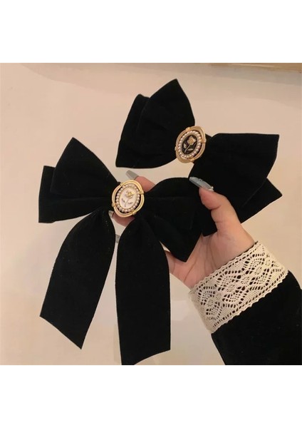 Peri Retro Kadife Siyah Ilmek Inci Büyük Bahar Klip Kafanın Arkası Dekoratif Tokalar Kadınlar Kız Için Saç Aksesuarları (Yurt Dışından) fiyatları