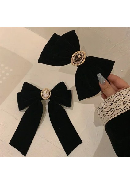 Peri Retro Kadife Siyah Ilmek Inci Büyük Bahar Klip Kafanın Arkası Dekoratif Tokalar Kadınlar Kız Için Saç Aksesuarları (Yurt Dışından) fırsatları