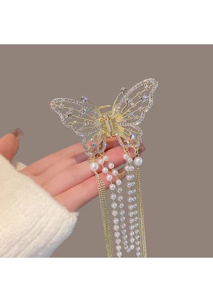 Yeni Kristal Rhinestone Kelebek Inci Püskül Firkete Kore Basit Yan Klip Liu Hai Klip Köpekbalığı Firkete Saç Aksesuarları Kadın (Yurt Dışından)