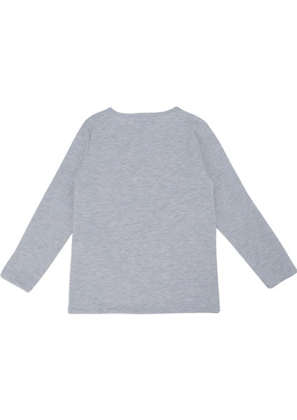 Kız Çocuk Kedi Baskılı Kare Detay Sweat Uzun Kol