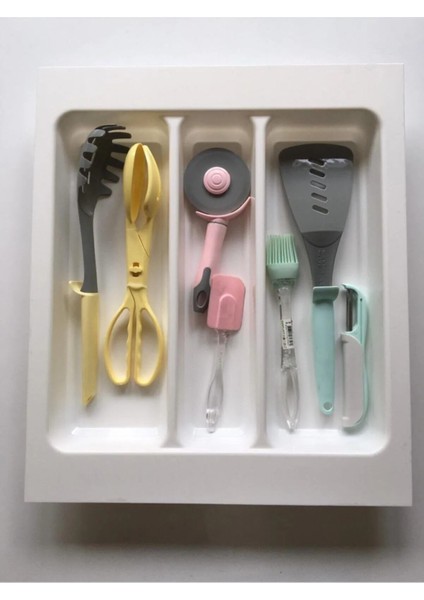 37X49 cm Çekmece Içi Beyaz Kaşıklık Kepçelik Mutfak Çekmece Düzenleyici Organizer (33*40 A Kesilebilir)