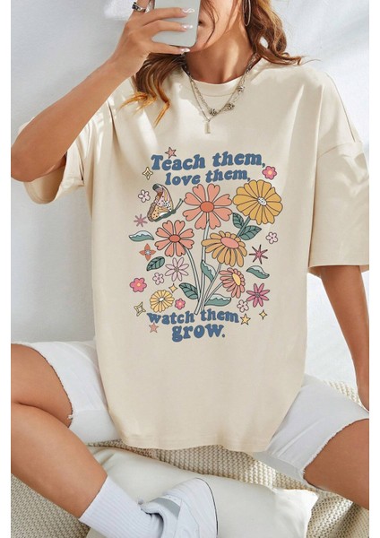 Only Trendwear Unisex Flowers Baskılı Oversize Tshirt fiyatları