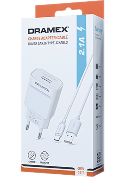 D21T Charger Adapter Type-C USB Set 2.1A Ev Şarj Aleti (4453)