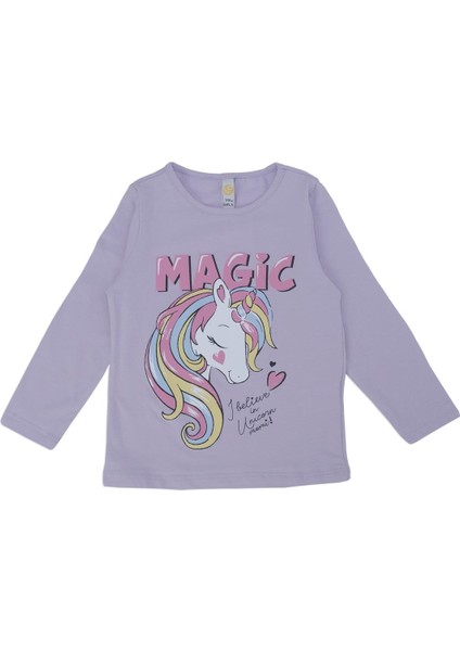Kız Çocuk Unicorn Baskılı Kalpli Yazılı Sweat Uzun Kol